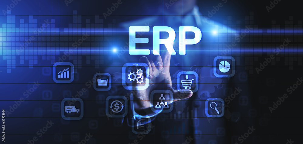 ERP Enterprise resources planning SAP business process automation internet technology concept.