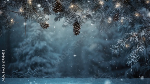 Copy space with christmas scene with pine cones and lights © Maria Starus