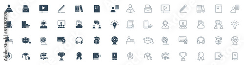 Business Training Related Line and solid Icons. online class, eLearning, Teacher, Class, Presentation, Video, Book, Mentoring icon set vector.