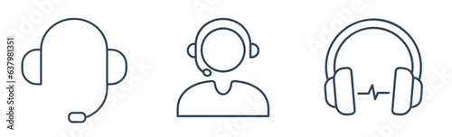 headphones and microphone line icon.  call center agent with headphone vector illustration.
