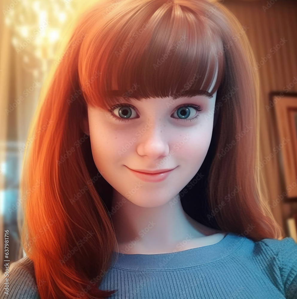 Portrait of a funny cute girl, AI generated Portrait of a funny cute girl, AI generated