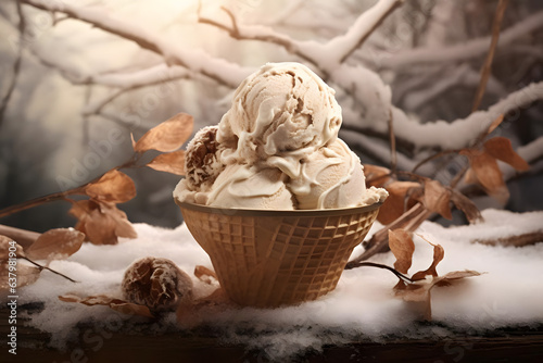 sweet, creamy chestnut ice cream shown in a winter atmosphere