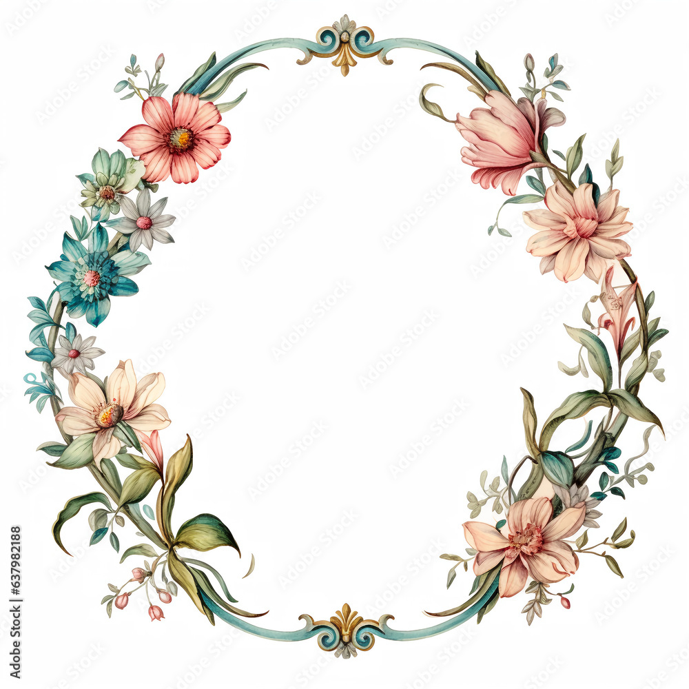 oval frame of flowers for a postcard, poster