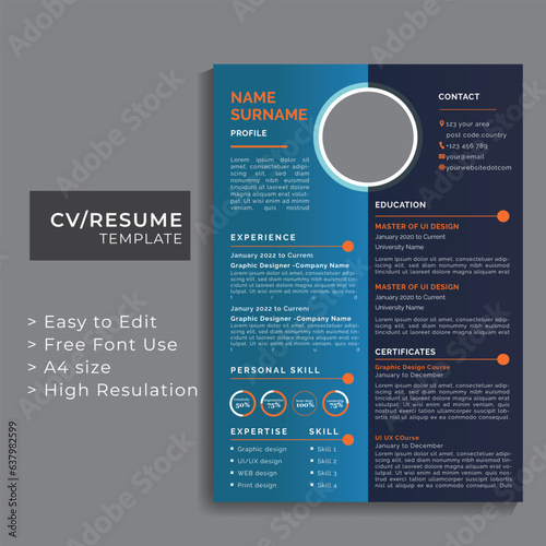 stylish cv resume template.Modern resume template and modern design template for infographics