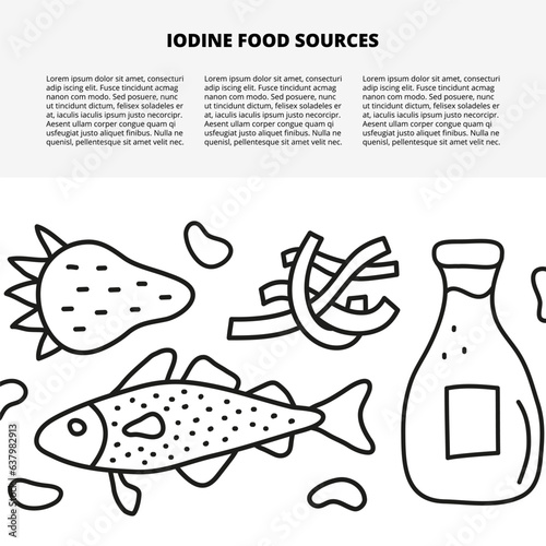 Article template with doodle outline iodine food sources.