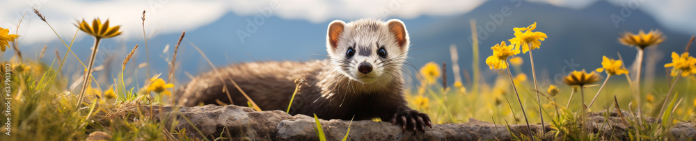 A Banner Photo of a Ferret in Nature A Banner Photo of a Ferret in Nature