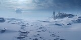 Footprints in the snow, panning, science fiction, 2K, high detail