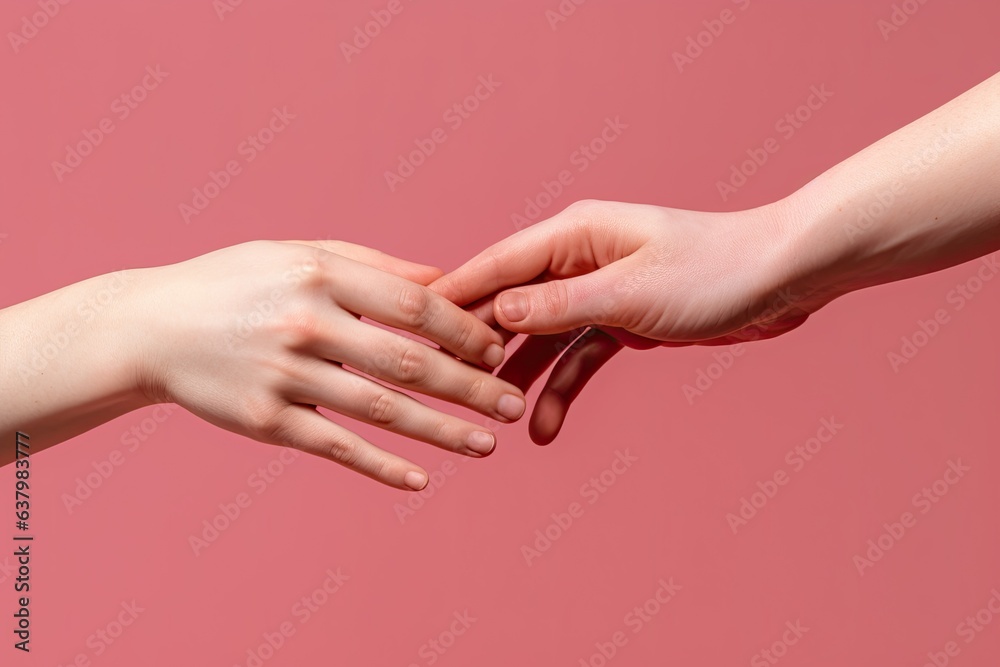 Two human hands trying to touch each other isolated on solid color background. Concept of human relation, community, togetherness, symbolism, culture and history Two human hands trying to touch each other isolated on solid color background. Concept of human relation, community, togetherness, symbolism, culture and history