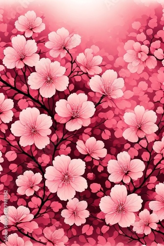  Japanese cherry blossom flowers pattern © madedee