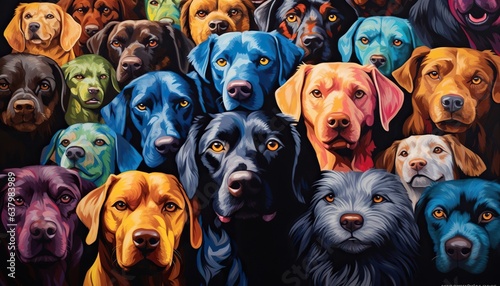 abstract hypnotic illusion of dogs in many colors