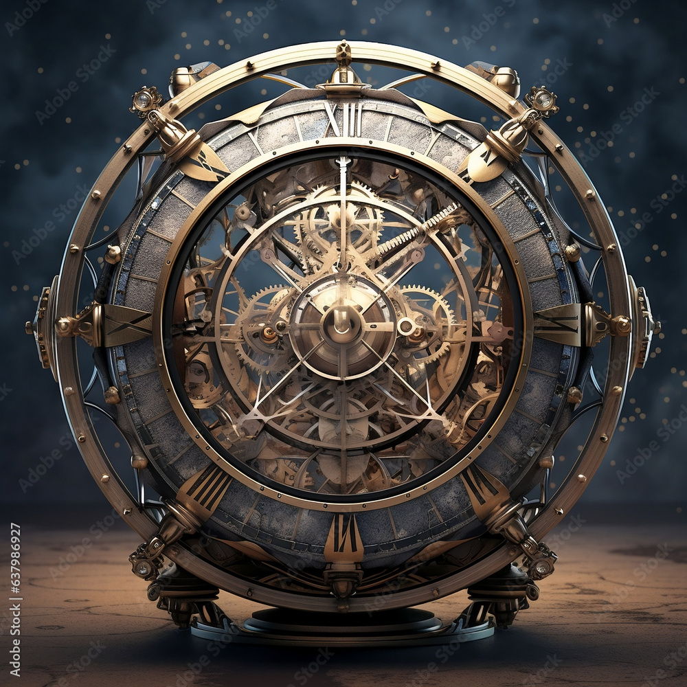 Chronicles of Time: Unveiling the Cosmic Journey through the Fusion of Ancient Clocks and Steampunk Aesthetics