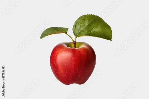 A ripe red apple with leaves and a slice is exhibited alone on a white backdrop. comes with an alpha channel clipping mask for simple isolation. Simple item selection