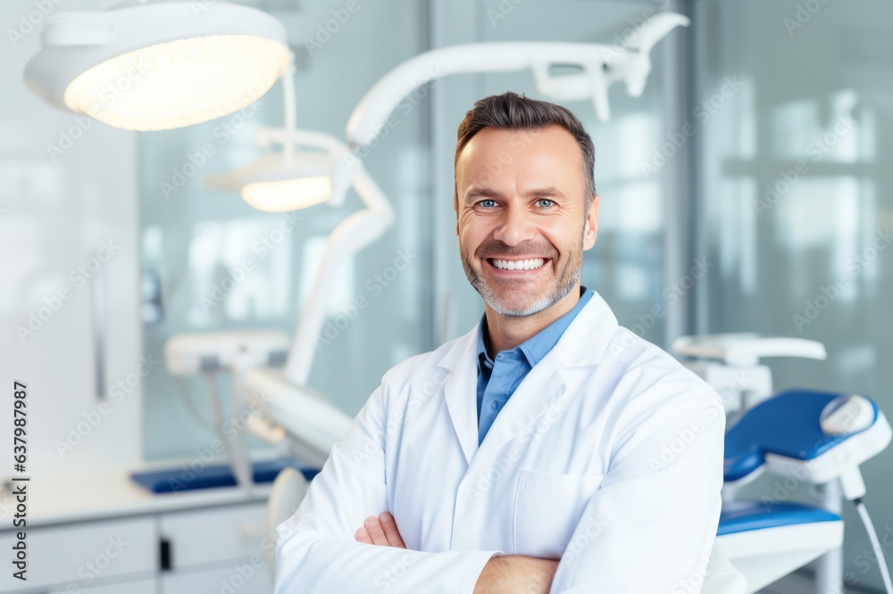 Portrait of smiling doctor dentist in clinic. Dentist at workplace. Dentistry clinic banner. Medic in hospital. Portrait of smiling doctor dentist in clinic. Dentist at workplace. Dentistry clinic banner. Medic in hospital.