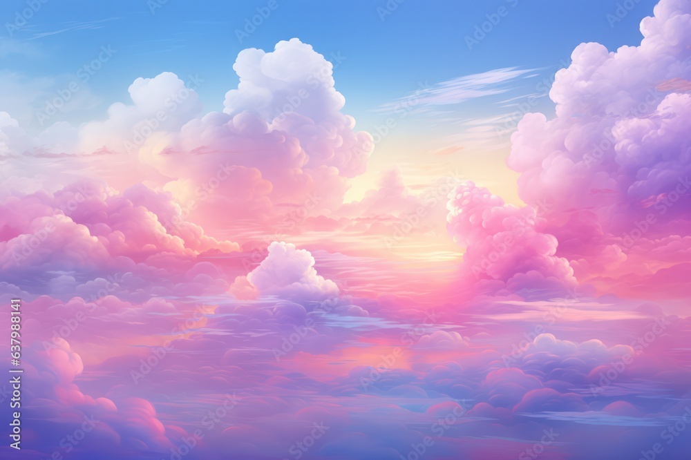 light blue sky with dreamy pink clouds flat illustration. Dreamy fantasy heaven concept light blue sky with dreamy pink clouds flat illustration. Dreamy fantasy heaven concept