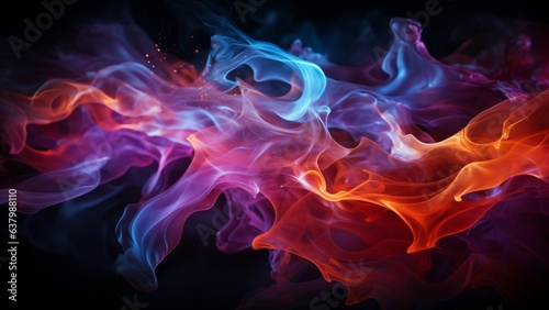 Abstract multicolored flames on black background
