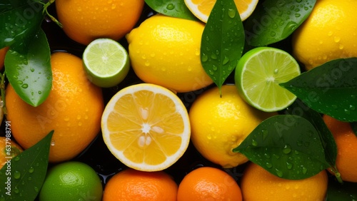 Refreshing citrus fruits with water droplets background
