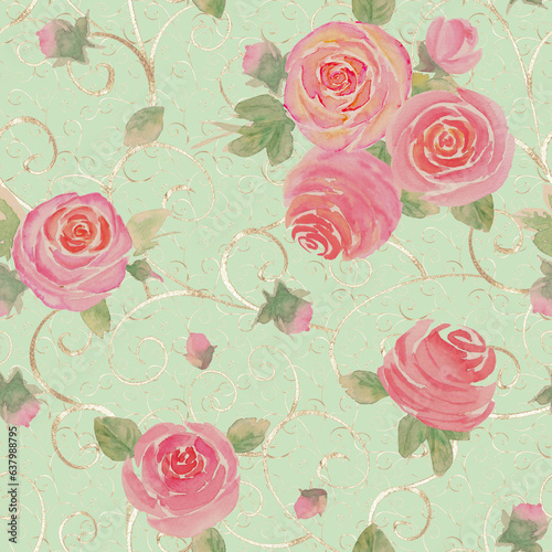 Watercolor roses flowers. B...