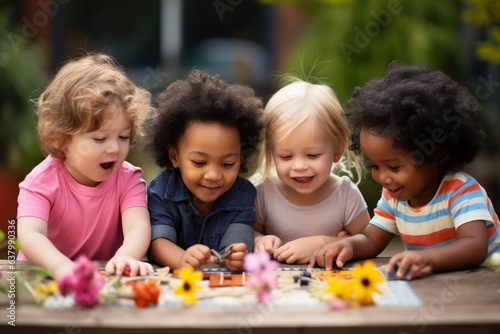 Smiling Daycare Children from Various Ethnicities. Generative Ai