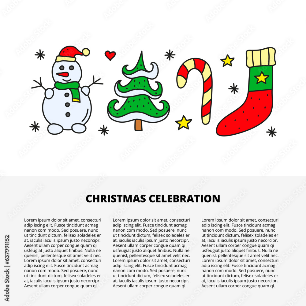 Fototapeta premium Article template with text and doodle Christmas and New Year icons.