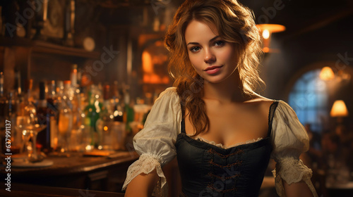 Beautiful girl bartender, warm atmosphere. © ArturSniezhyn