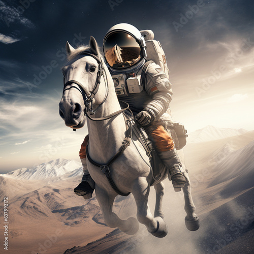 astronaut riding a horse in the sky of mart