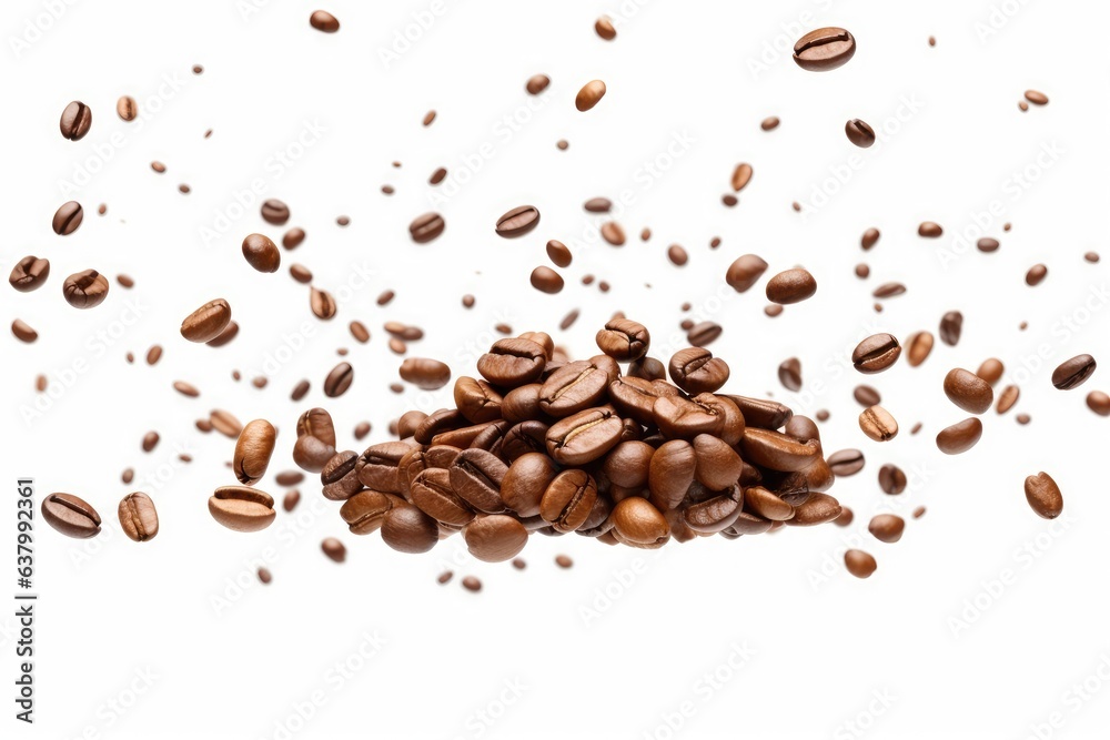 Coffee beans flying over a white background Coffee beans flying over a white background
