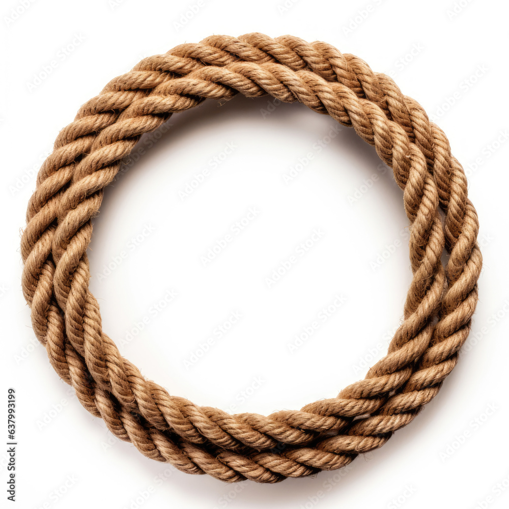 Fibrous thick rope twisted into a circle, isolated on a white background Fibrous thick rope twisted into a circle, isolated on a white background