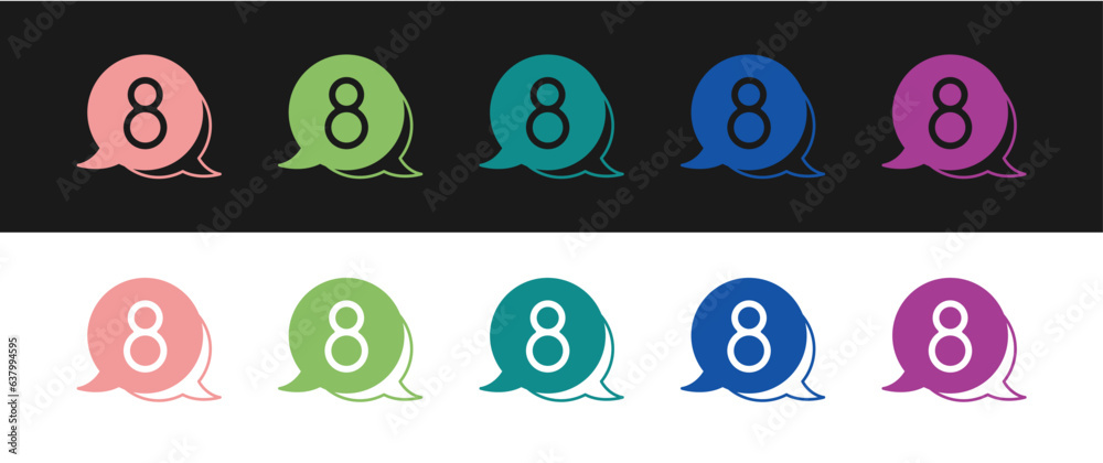 Set 8 March in speech bubble icon isolated on black and white background. International Happy Women Day. Vector Set 8 March in speech bubble icon isolated on black and white background. International Happy Women Day. Vector