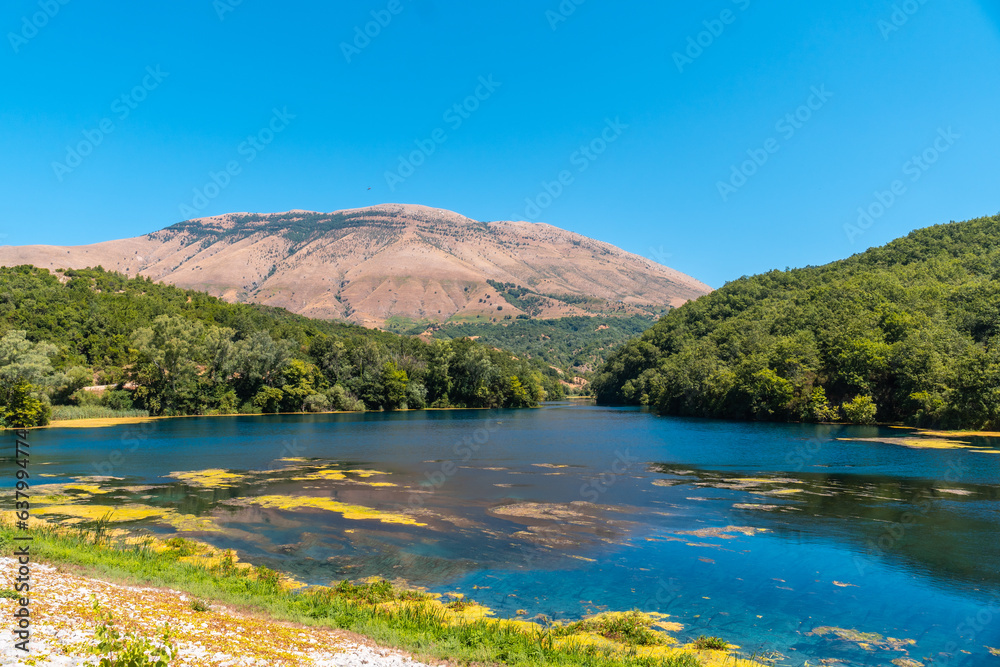  The Blue eye lake, a natural phenomenon in the mountains of southern Albania, summer vacation trip