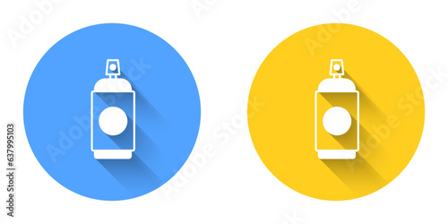 White Paint spray can icon isolated with long shadow background. Circle button. Vector