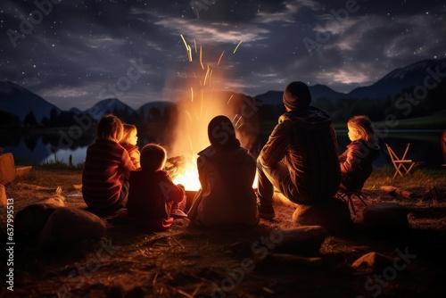 Picnic near bonfire - leisure, summer, kids, food, playful, family, flames.