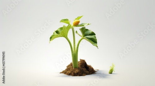 a zucchini plant seedling on a white background