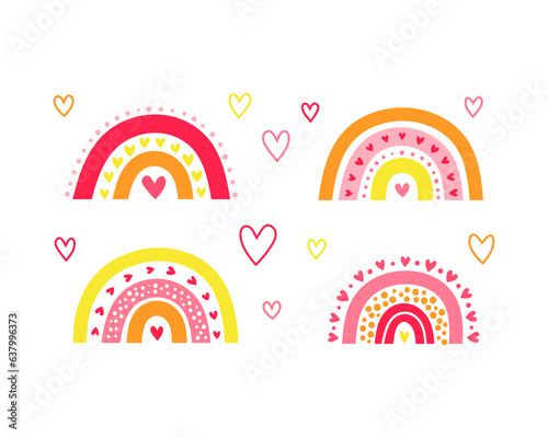 Set of Scandinavian rainbows with hearts.