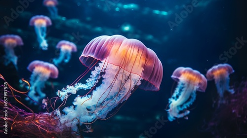 Jelly fish in the sea made with Ai generative technology
