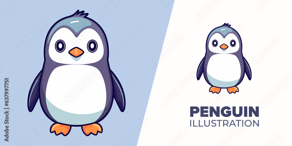 Fototapeta premium Penguin standing cartoon icon illustration vector: Flat cartoon style perfect for poster, card, decoration, print