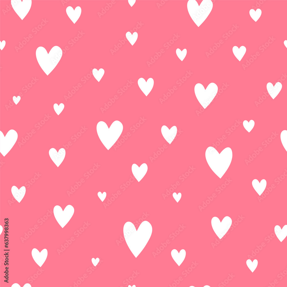 Pink seamless pattern with white hearts.