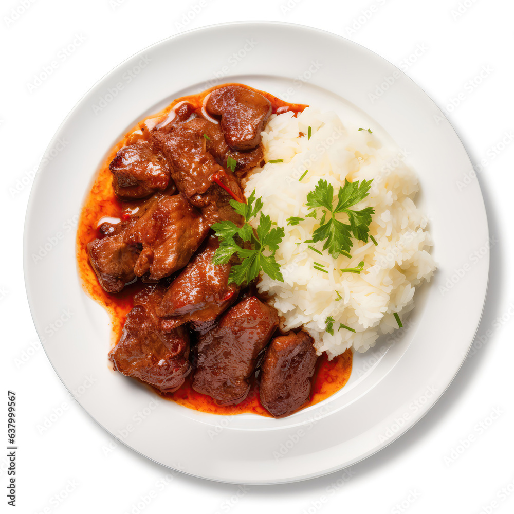 Hortobgyi Hsos Palacsinta Hungarian Dish On Plate On White Background Directly Above View Hortobgyi Hsos Palacsinta Hungarian Dish On Plate On White Background Directly Above View