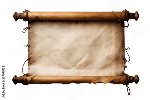 Old paper horizontal banner. Parchment scroll Isolated on Transparent Background. Generative AI