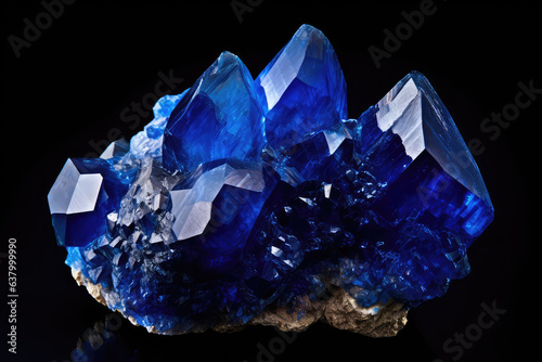 rough blue sapphire and diamonds gemstones crystals raw amethyst tanzanite dark background. (ai genearated) photo