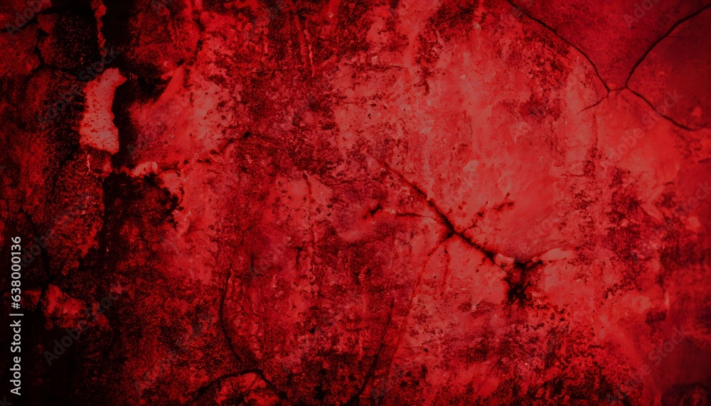 Black blood red grunge or horror background. Old rough concrete distressed texture. Close-up. Crushed broken damaged surface. Creepy spooky Halloween concept.