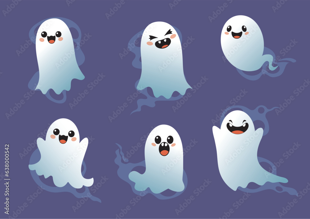 Naklejka premium set of cute halloween ghosts illustration design, flat halloween ghosts