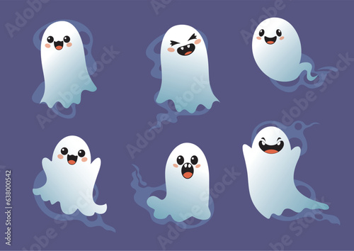 set of cute halloween ghosts illustration design  flat halloween ghosts