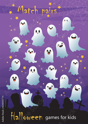 Mini games for children, Halloween. find a pair of ghosts. book for preschooler