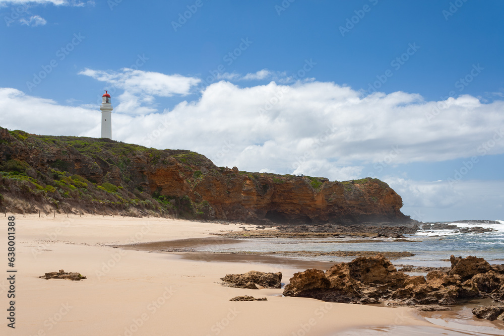Coastal Split Point lighthouse located on limestone cliffs near Melbourne, Victoria, Australia