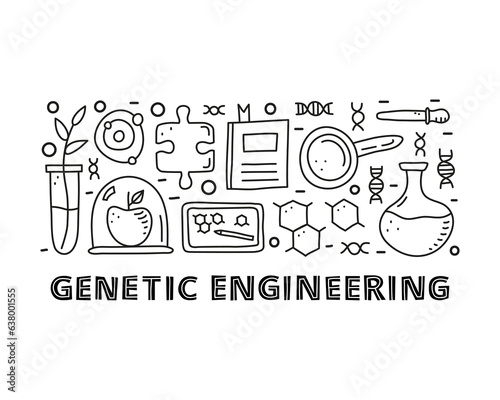 Group of doodle outline genetic engineering icons.