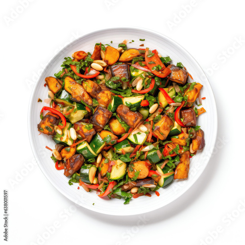 Nigerian Salad Nigerian Dish On Plate On White Background Directly Above View