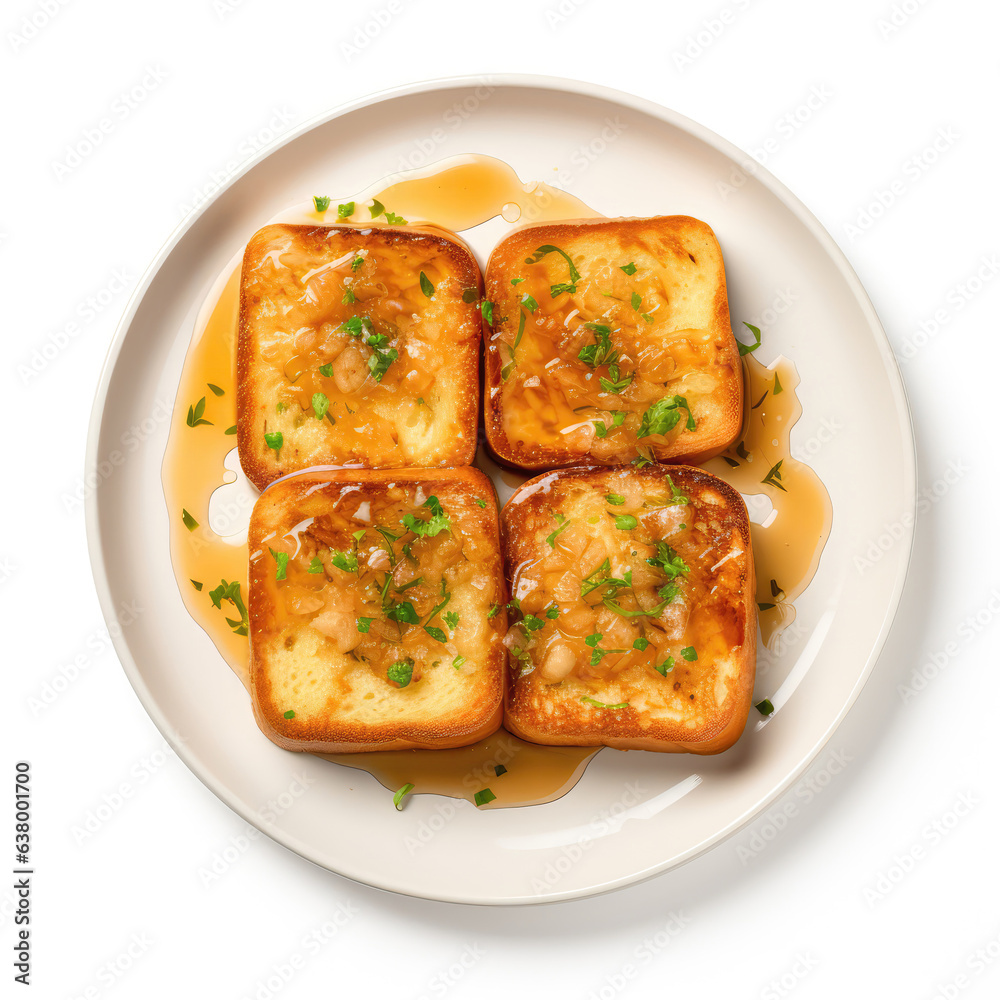 Portuguese Toast Portuguese Dish On Plate On White Background Directly Above View