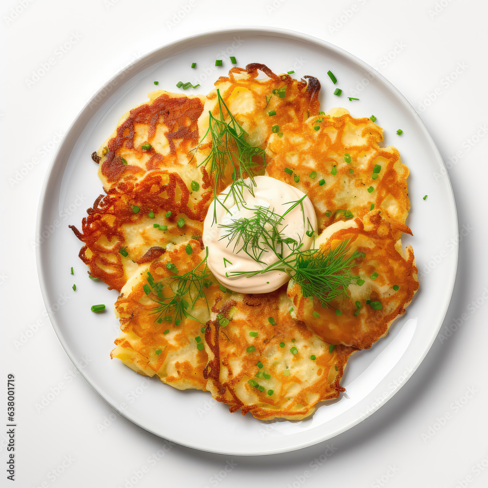 Potato Pancakes Swedish Dish On Plate On White Background Directly Above View