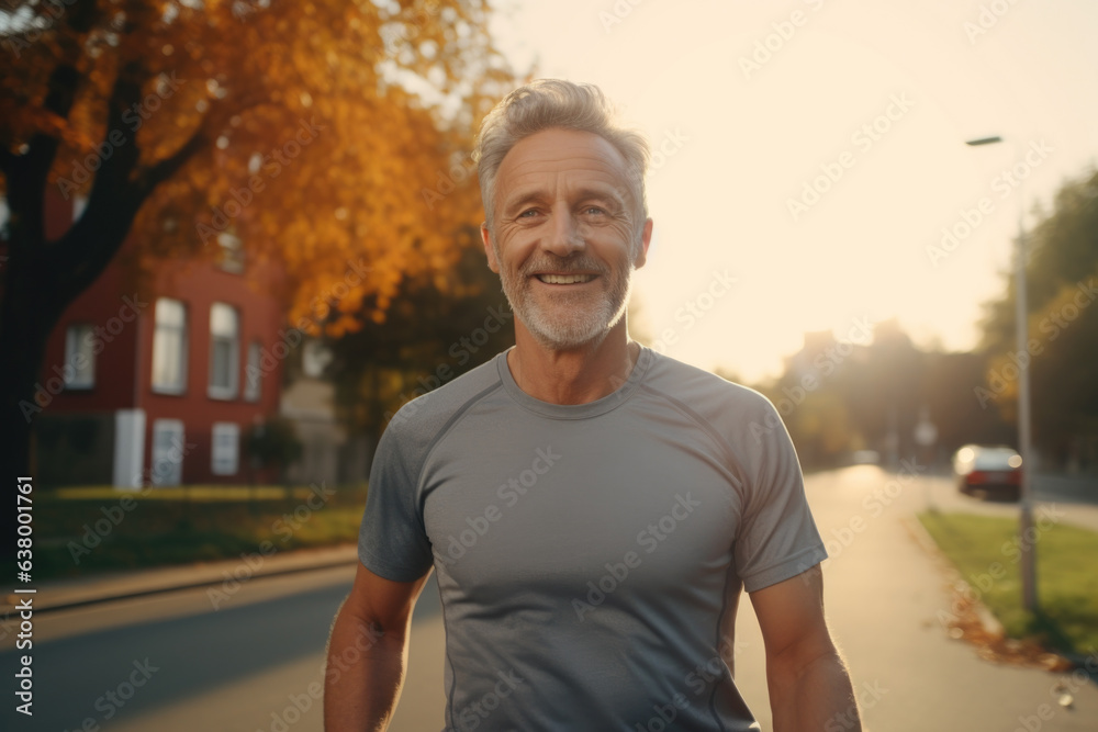 Portrait Smiling middle aged man doing sport Portrait Smiling middle aged man doing sport