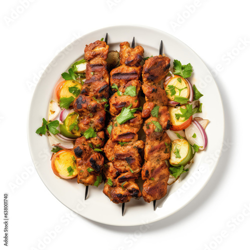 Reshmi Kebab Pakistani Dish On Plate On White Background Directly Above View photo